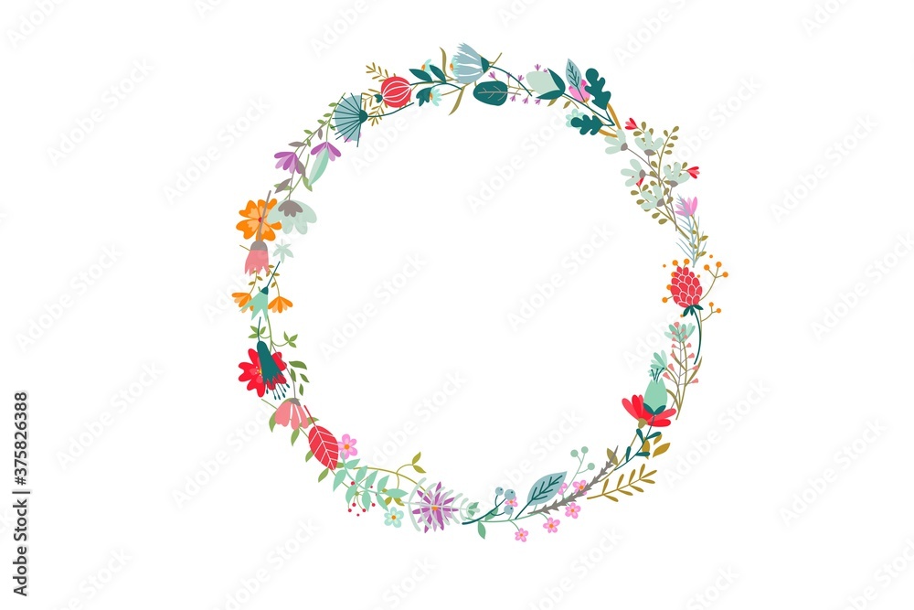flowers wreath on white background
