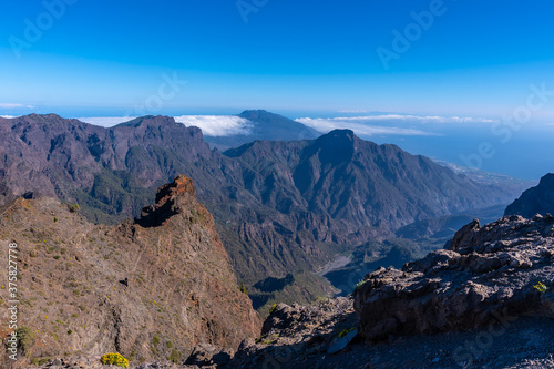 Stunning views atop the Caldera de Taburiente near Roque de los Muchachos one summer afternoon, La Palma, Canary Islands. Spain