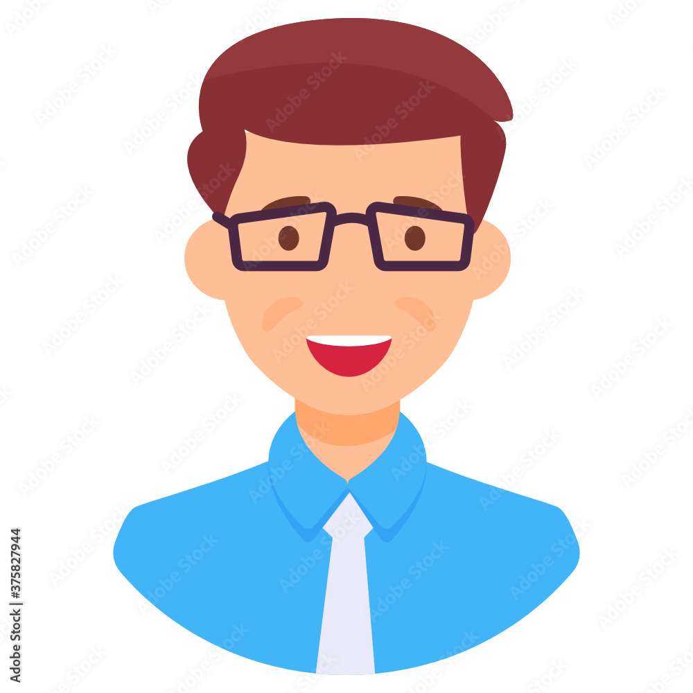 A professional avatar wearing glasses, trendy character design of teacher 