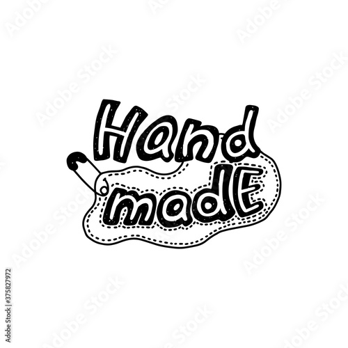Hand made symbol or label lettering, black sketch vector illustration isolated.