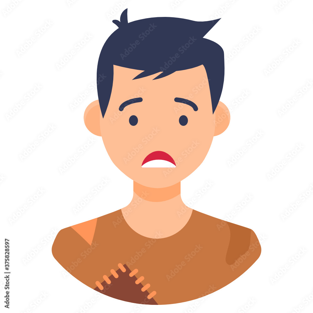Sad posture of a boy, beggarman character in flat style
Sad posture of a boy, beggarman character in flat style