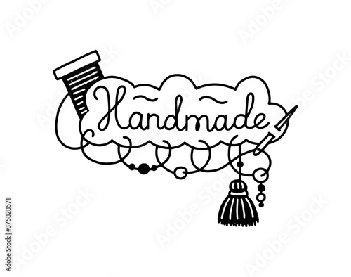 Handmade badge for sewing or embroidery products, vector illustration isolated.