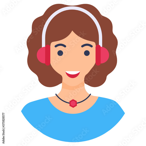 
Female dj avatar wearing headphones, musician 
