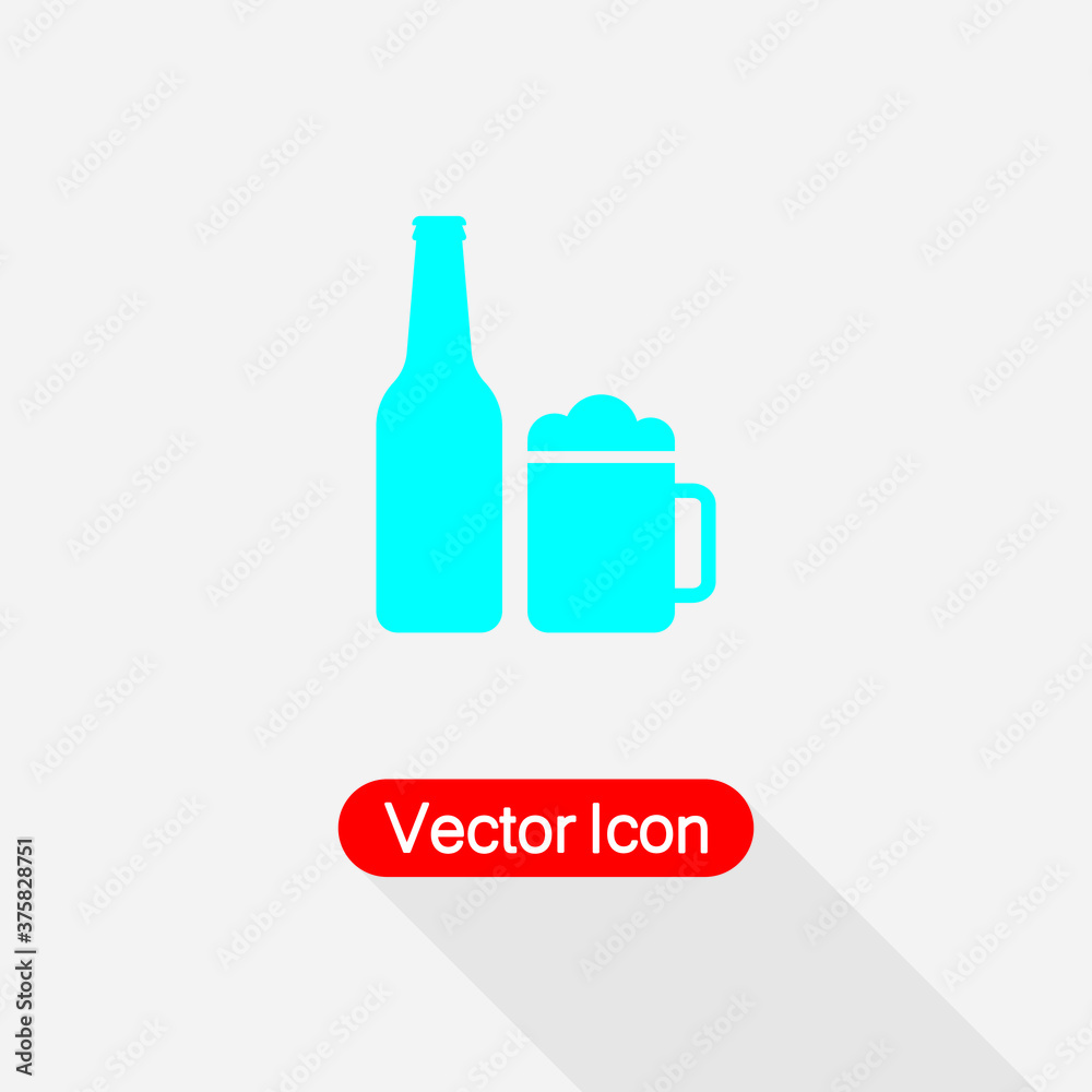 Beer Bottle With Beer Mug Icon, Beer Icon Vector Illustration Eps10 Beer Bottle With Beer Mug Icon, Beer Icon Vector Illustration Eps10