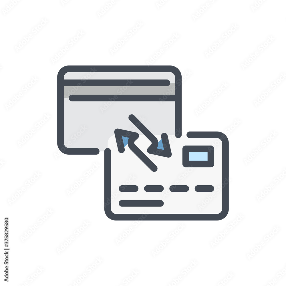 Credit card exchange color line icon. Credit card money transfer vector outline colorful sign. Credit card exchange color line icon. Credit card money transfer vector outline colorful sign.