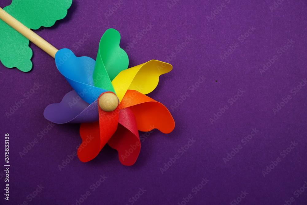colorful pinwheel with space copy isolated on purple background colorful pinwheel with space copy isolated on purple background