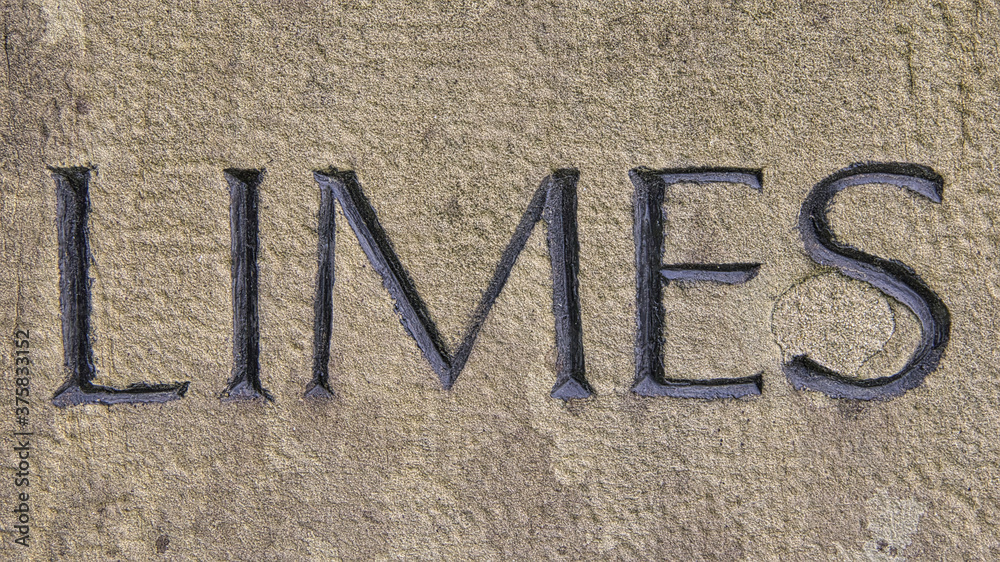 Vertiefte, schwarz ausgemalte Inschrift auf Limes Grenzstein Vertiefte, schwarz ausgemalte Inschrift auf Limes Grenzstein