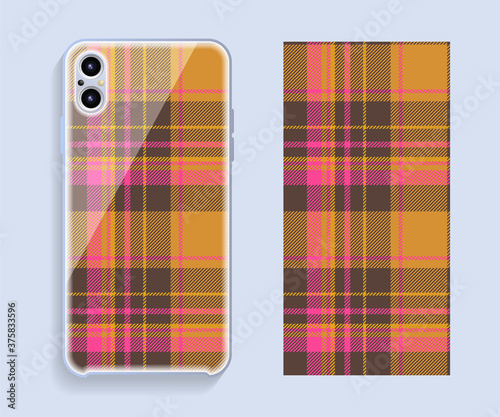 Smartphone cover design vector mockup. Template geometric pattern for mobile phone back part. Flat design.