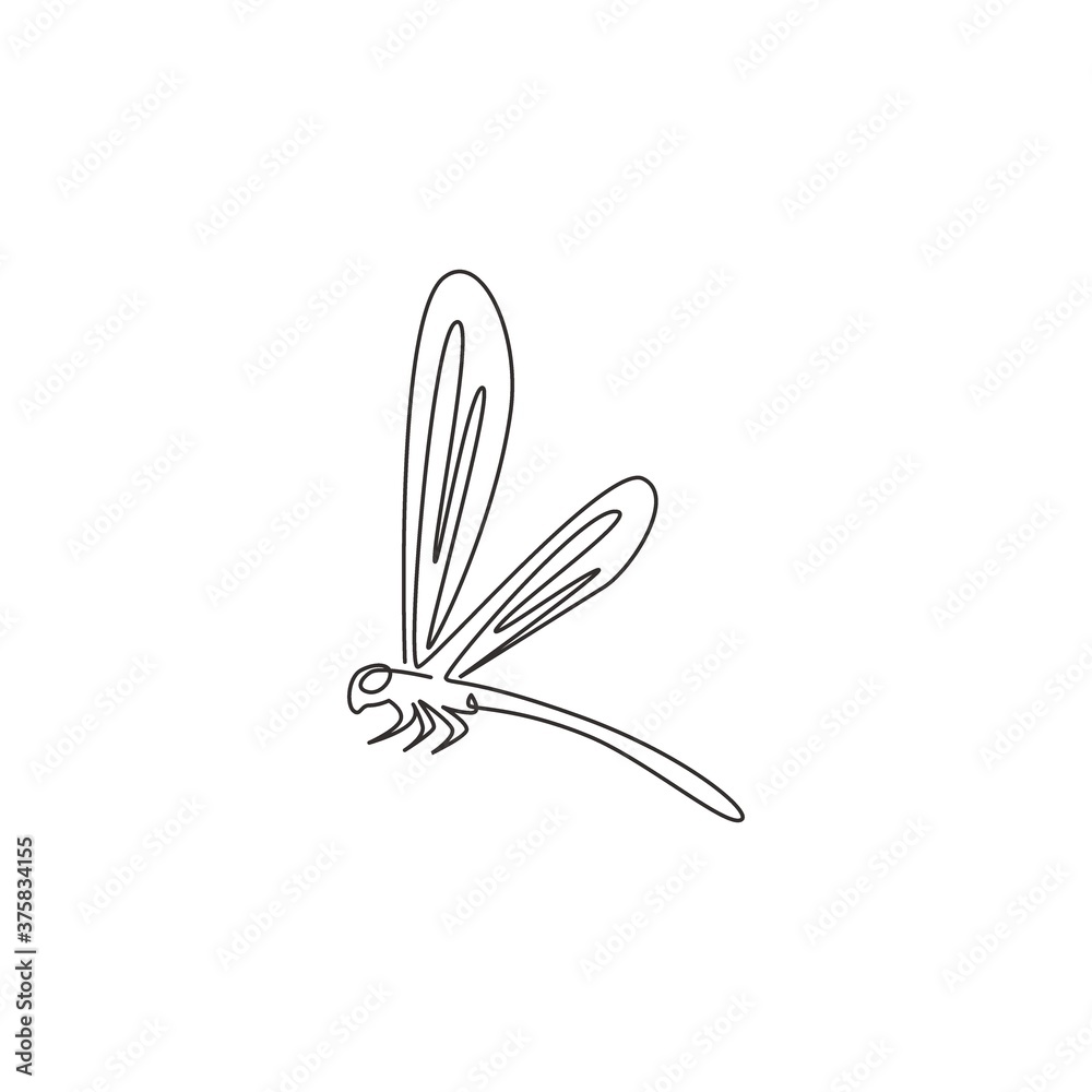 One continuous line drawing of agile fliers dragonfly for logo identity. Anisoptera animal mascot concept for insect lover club icon. Modern single line draw design vector illustration One continuous line drawing of agile fliers dragonfly for logo identity. Anisoptera animal mascot concept for insect lover club icon. Modern single line draw design vector illustration