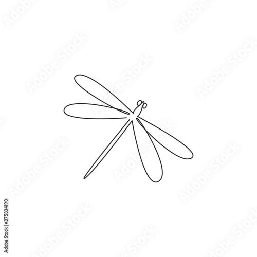One single line drawing of cute dragonfly for company logo identity. Odonata animal mascot concept for insect lover club icon. Modern continuous line draw design vector illustration