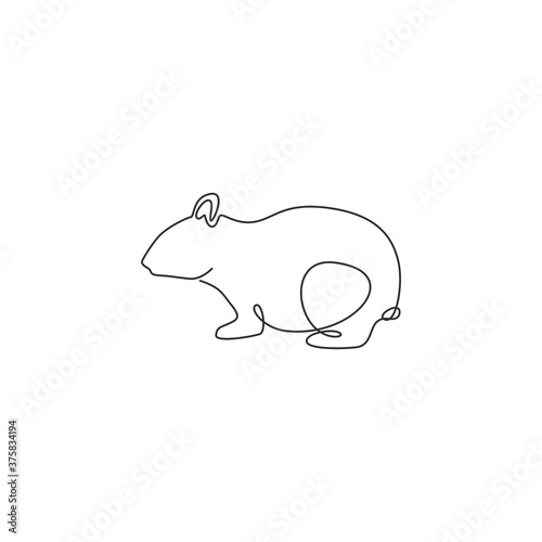 Single continuous line drawing of funny fat hamster for logo identity. Rodent animal mascot concept for hamster exhibition show icon. Modern one line draw design vector illustration