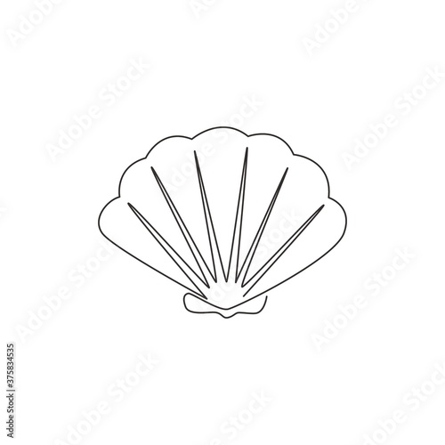 One single line drawing of beauty scallop for Chinese restaurant logo identity. Seashell mascot concept for fresh seafood icon. Modern continuous line draw design vector illustration