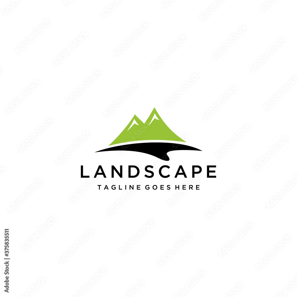 The illustration of Minimalist Landscape Hills Mountain Peaks vintage Vector logo design.