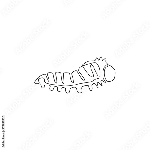 One continuous line drawing of cute caterpillar for company logo identity. Larval stage of lepidoptera mascot concept for insect lover icon. Modern single line draw design graphic vector illustration