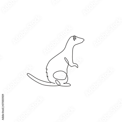Single continuous line drawing of cute standing ferret for company logo identity. Domestic animal mascot concept for national conservation park icon. Modern one line draw design vector illustration