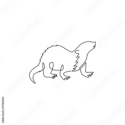 One continuous line drawing of cute otter for company logo company identity. Lutrinae animal mascot concept for pet lover club icon. Modern single line draw graphic design vector illustration