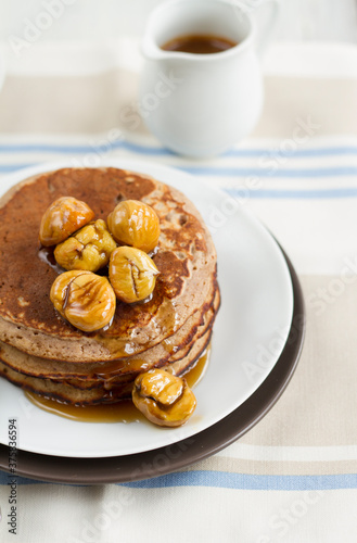 Pancakes topped with caramelised chestnuts