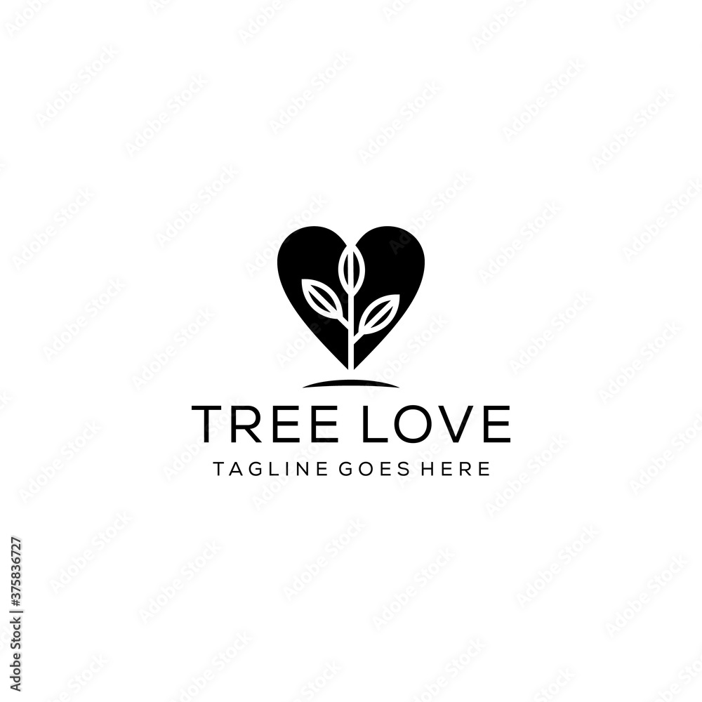 Illustration of abstract tree in the shape of a heart / love sign with lush leaves.