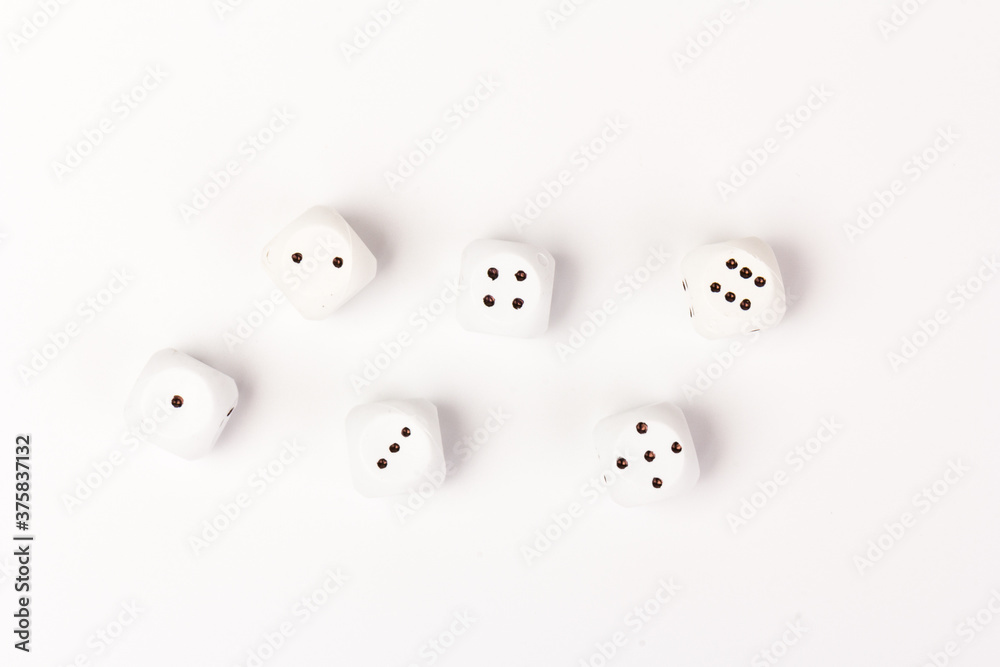 White gamble dice with black dots, isolated on white background. White gamble dice with black dots, isolated on white background.