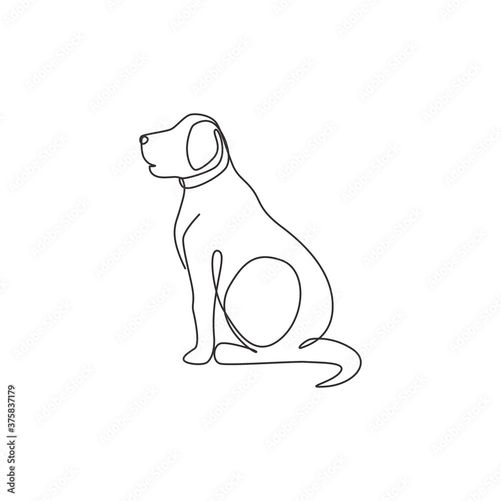 Obraz premium Single one line drawing of adorable labrador retriever dog for logo identity. Purebred dog mascot concept for pedigree friendly pet icon. Modern continuous one line draw design vector illustration