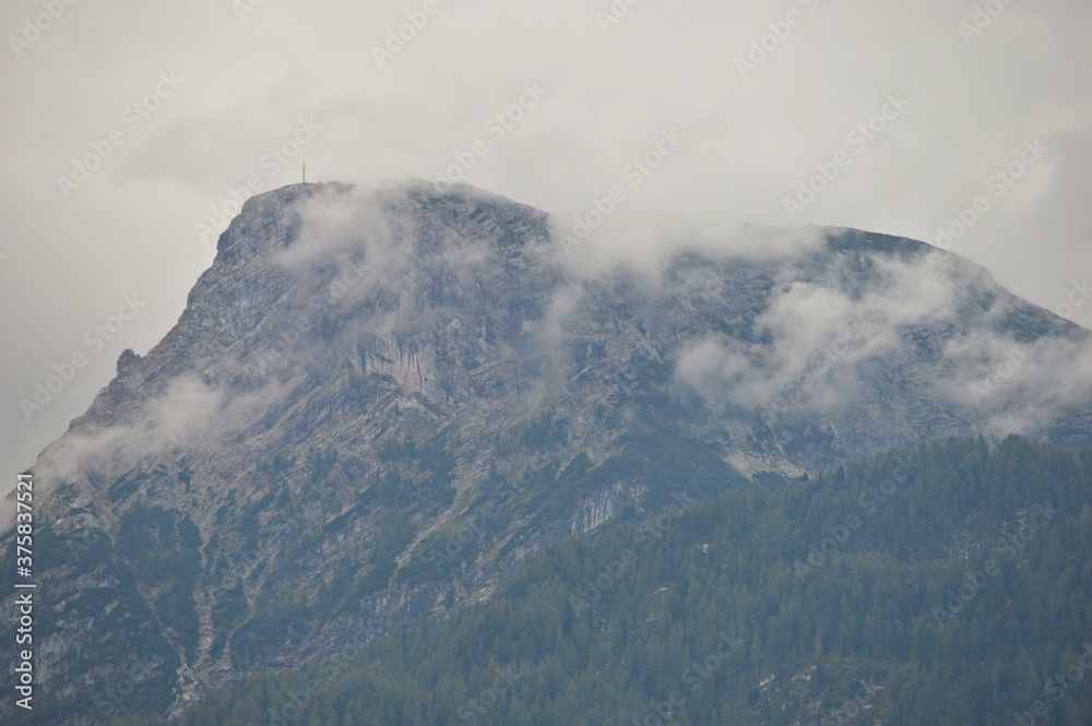 Dachstein mountain peak, view from Hallstat lake, Austrian alps
