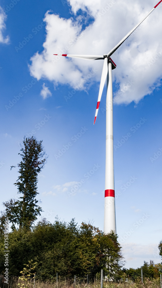 Technology, energy, Germany - A wind turbine for generating electricity near the Ebsdorfergrund in the middle of the forest.