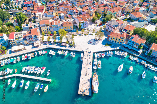 Tourist town of Selce waterfront and colorful architecture aerial view photo