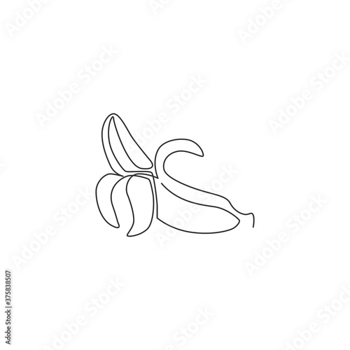 Single continuous line drawing slice ripe healthy organic banana orchard logo identity. Fresh tropical fruitage concept for fruit garden icon. Modern one line graphic draw design vector illustration