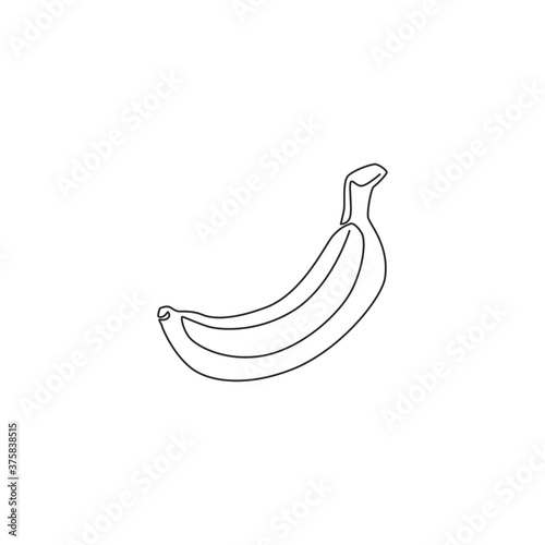Single one line drawing of whole healthy organic banana for orchard logo identity. Fresh tropical fruitage concept for fruit garden icon. Modern continuous line graphic draw design vector illustration