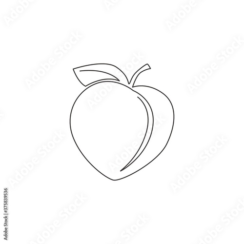 Single continuous line drawing of whole healthy organic peach for orchard logo identity. Fresh fruitage concept for fruit garden icon. Modern one line draw graphic design vector illustration