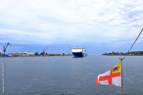 August 21 2020 - Rostock-Warnemünde, Mecklenburg-Vorpommern/Germany: Details of the industry port and dockside cranes at the europort harbour in Rostock photo