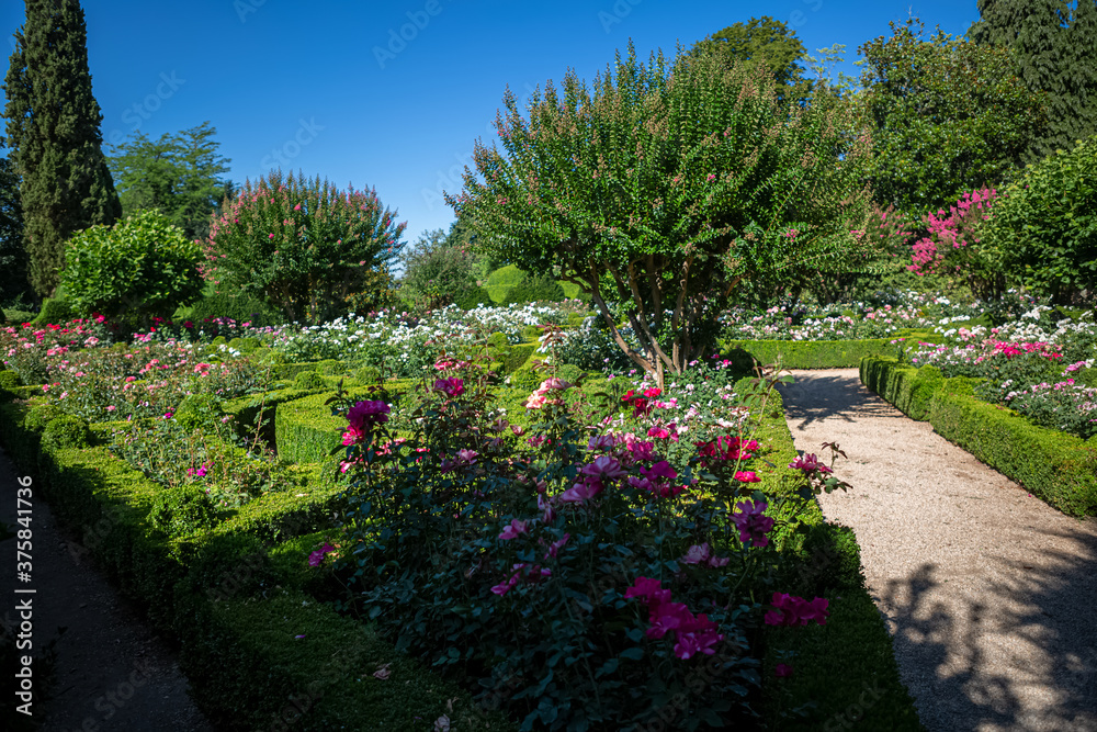 View of an iconic and geometric classic baroque garden View of an iconic and geometric classic baroque garden