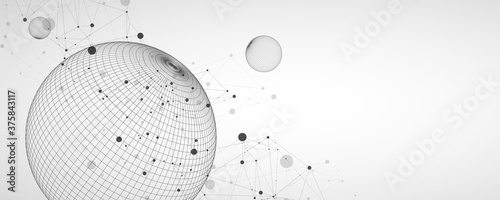 Abstract sphere background with plexus effect. 3D surface. Vector illustration.