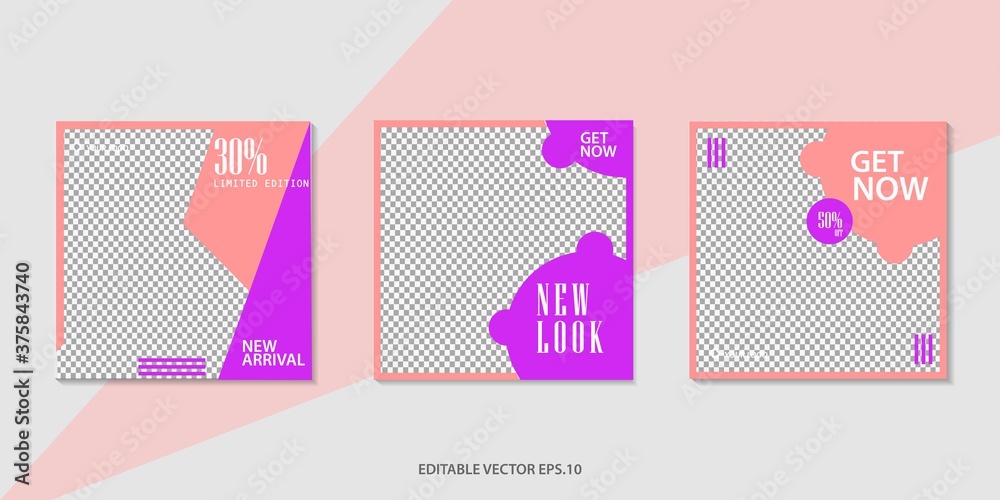 Set of Editable square banner template. Pink and purple background color with stripe line shape. Suitable for social media post, instagram and web internet ads. Vector illustration with photo college Set of Editable square banner template. Pink and purple background color with stripe line shape. Suitable for social media post, instagram and web internet ads. Vector illustration with photo college