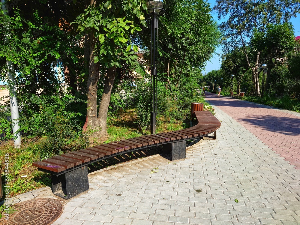 A bench at a public park in Vladivostok A bench at a public park in Vladivostok