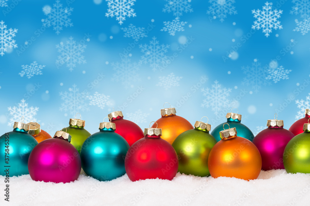 Christmas balls baubles many colorful background copyspace copy space card decoration snowflakes snow winter Christmas balls baubles many colorful background copyspace copy space card decoration snowflakes snow winter