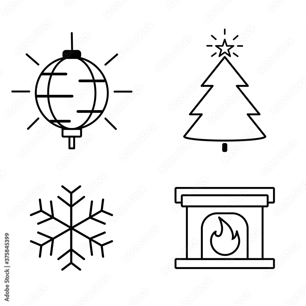 Christmas and New Year icons set, flat design. Gift Line Icons.