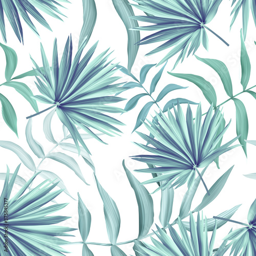 Fototapeta Naklejka Na Ścianę i Meble -  Background with palm leaf in botanical style. Stylish tropic print. Tropical leaf fashion pattern.