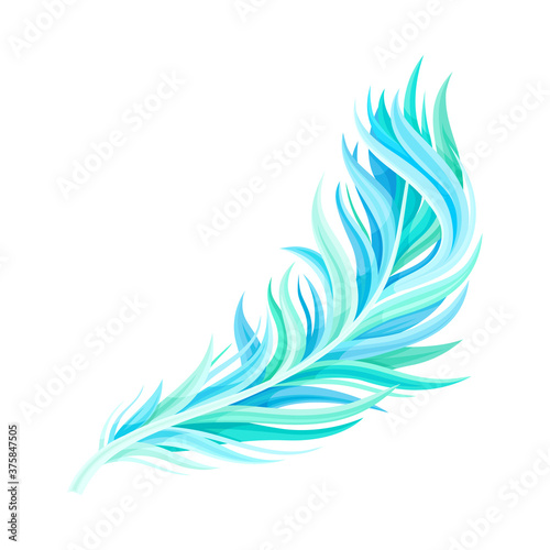 Blue Bird Feather with Nib as Avian Plumage Vector Illustration