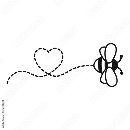 Cartoon Bee Flying on a Heart Shaped Dotted Route