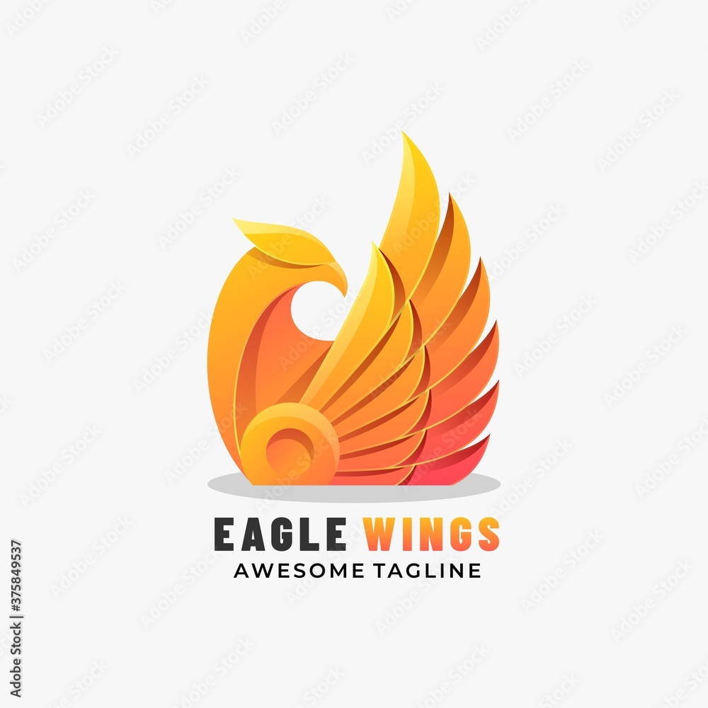 Vector Logo Illustration Eagle Wings Gradient Colorful Style.