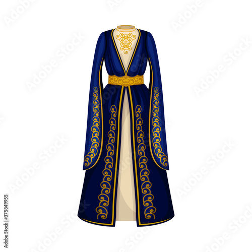 Traditional Georgian Garment with Embroidery as Country Attribute Vector Illustration