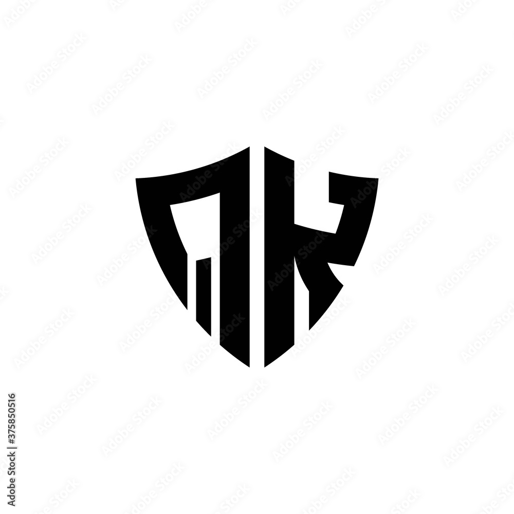 QK monogram logo with shield shape design template QK monogram logo with shield shape design template