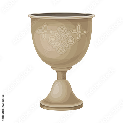 Silver Goblet or Drinking Cup with Ornament as Georgia Country Attribute Vector Illustration