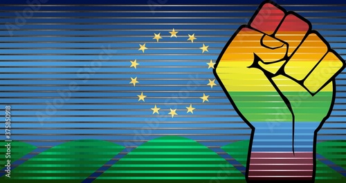 Shiny LGBT Protest Fist on a Montpelier - Illustration, 
Abstract grunge Montpelier and LGBT flag