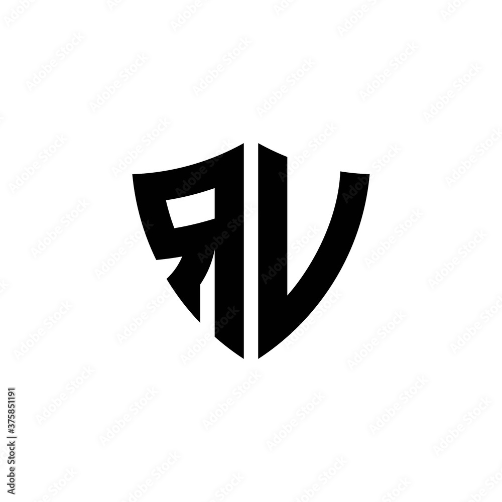 RV monogram logo with shield shape design template