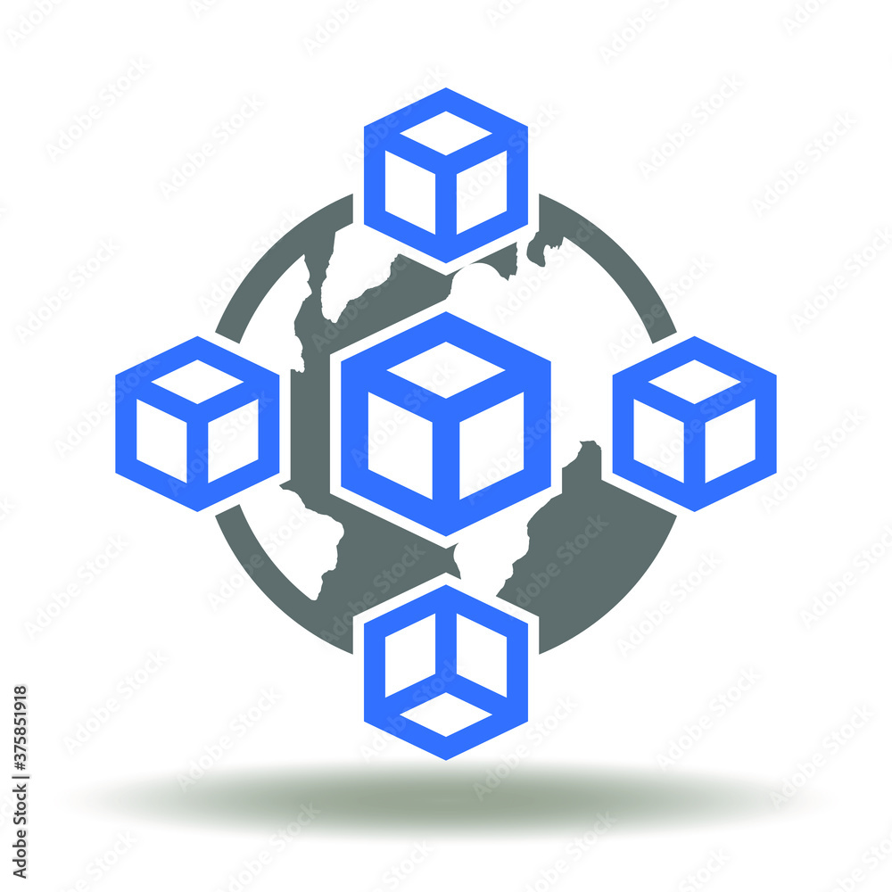 Earth planet with cubes icon vector. Global Blockchain Network Logo. Block Chain Internet Technology Illustration. Earth planet with cubes icon vector. Global Blockchain Network Logo. Block Chain Internet Technology Illustration.