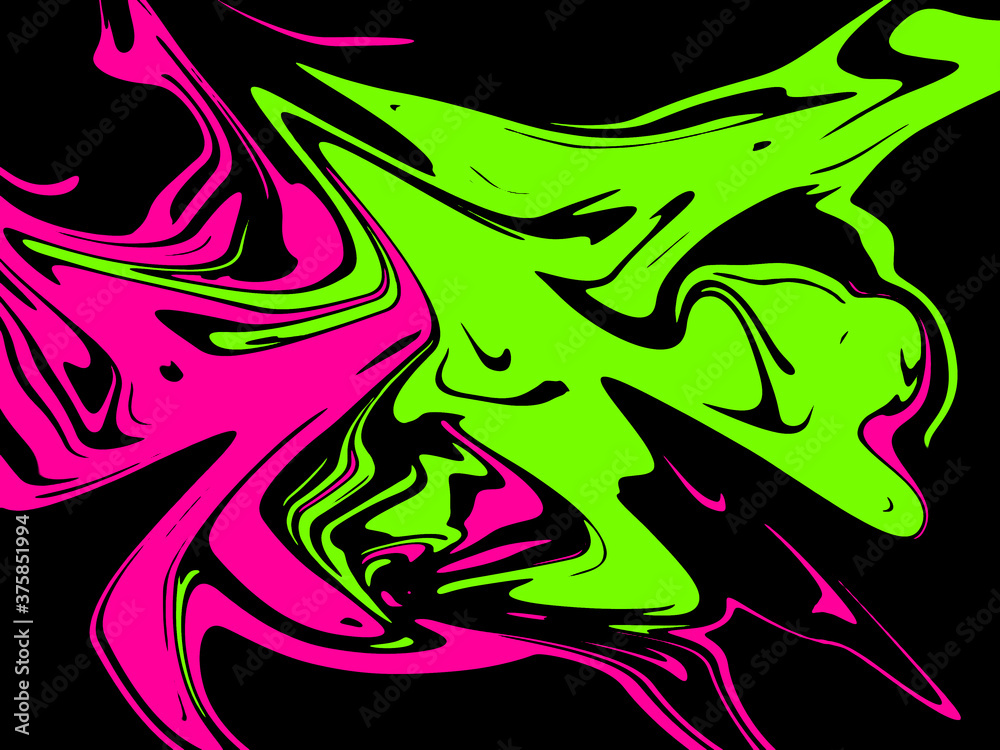 abstract light green and pink watercolor pattern luxury and geometric fluid liquid color ink on black.