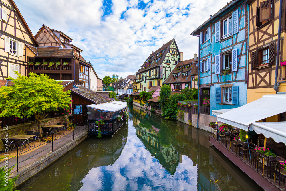 Colorful houses with traditional architecture in Colmar, Alsace, France. 