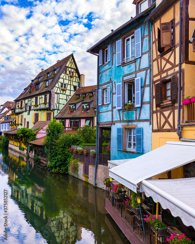 Colorful houses with traditional architecture in Colmar, Alsace, France. 
